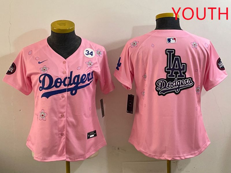 Youth Los Angeles Dodgers Blank Pink Sakura Edition 2025 Nike MLB Jersey style 22->youth mlb jersey->Youth Jersey